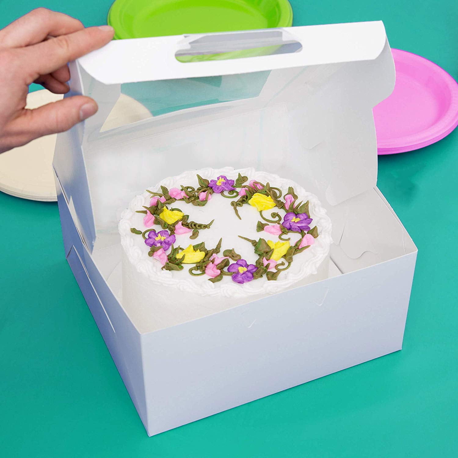 10 Pièces Boîtes à Gâteau Avec Planche à Gâteau 25,4x25,4x20,3cm - Boîte Carton Blanche Avec Fenêtre Transparente Pour Transport Et Présentation