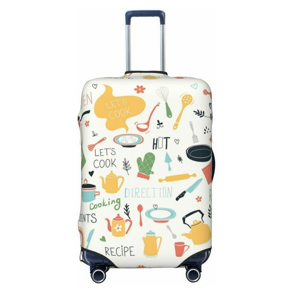 Travel Luggage Cover Protector - Kitchen Doodle Pattern Anti-Scratch Suitcase Covers Fits 18-32 Inch Luggage