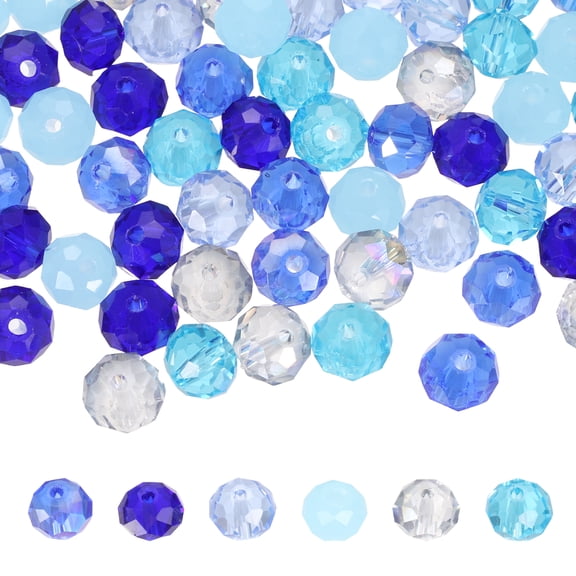 Uxcell 200 Pcs Faceted Rondelle Glass Beads, 8mm Czech Crystal Glass Spacers Bead Bulk Assorted for Jewelry Making Bracelets Necklace Earring DIY Crafts, Blue Tone