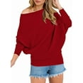 thumbnail image 3 of Suéter de Otoño para Mujer, Informal, de Larga Tipo Murciélago, Holgado, con Hombros Descubiertos, de Punto. Vino Tinto XXL, 3 of 9