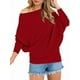 thumbnail image 3 of Suéter de Otoño para Mujer, Informal, de Larga Tipo Murciélago, Holgado, con Hombros Descubiertos, de Punto. Vino Tinto XXL, 3 of 9