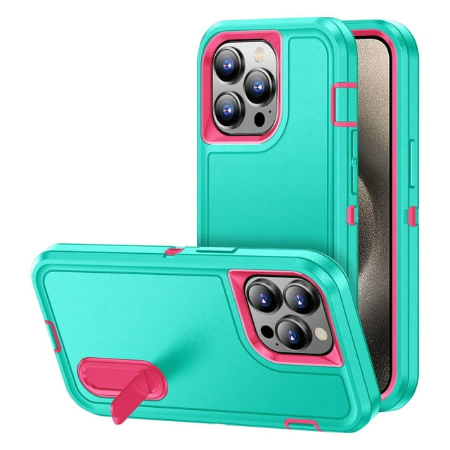 Tasnim iPhone 15 Pro Max Defender Hard Stand Case, Triple 3 Layers Shockproof Heavy Duty Defender Hard Case Cover iPhone 15 Pro Max - Green