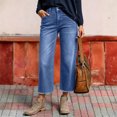 thumbnail image 2 of KDDYLITQ Jean Capris for Women High Waisted Wide Leg Trousers Cropped Stretchy Denim Pants with Pockets Light Blue XXL, 2 of 7