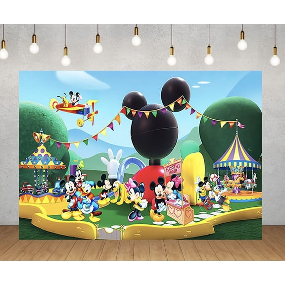 Mickey theme background cloth party decorations, 60×40 inch Mickey background cloth, suitable for children's birthday party photography.