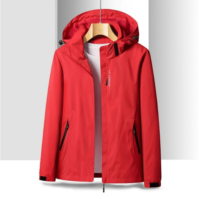 LSLJS Manteau de Sprint pour Femme d'Extérieur Uni à une Seule Couche, Fermeture Éclair, Coupe Ample, Décontracté, à Capuche ( Rouge, TTG)