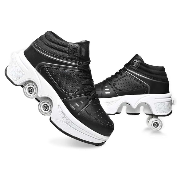Roller Skate Shoes for men,Double-Row Deform Wheel Shoe Skate,Shoes with Wheel,2-in-1 Adult Parkour Roller Shoes Suitable for Outdoor Fun, Fitness