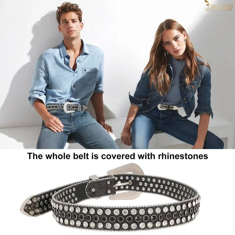 Jasgood Rhinestones Belt for Men Women, Skulls Western Leather Belt Sparkle Diamond Cowgirl Cowboy Studded Belts for Jeans, Men's, Size: Medium, Gold