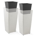 thumbnail image 6 of Casafield (Set of 2) All-Weather Outdoor Planters with Liners - White, Tall Tapered Plant Boxes with Flower Pots for Front Porch, Patio, Garden, 6 of 7