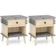 thumbnail image 1 of Costway 2 PCS 3-Tier Bedside Table with Antique Grey Faux Marble Top & Open Shelf, 1 of 9