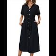 thumbnail image 3 of Vestido de Verano para Mujer, de Color Liso, Informal, de Corta, con Botones y Cuello en V, con Bolsillos. Negro L, 3 of 10
