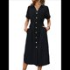 thumbnail image 3 of Vestido de Verano para Mujer, de Color Liso, Informal, de Corta, con Botones y Cuello en V, con Bolsillos. Negro S, 3 of 10