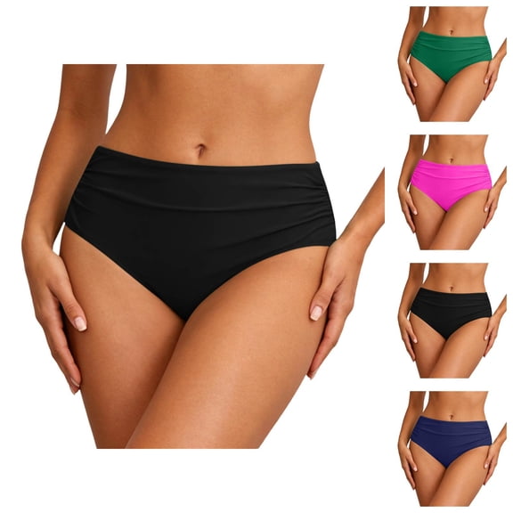 High Waisted Bikini Bottoms for Women Solid Color Ruched Swim Bottom Bathing Suit Bottoms