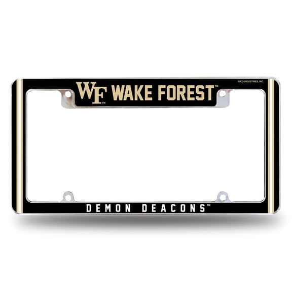 Wake Forest NCAA Demon Deacons Chrome Metal License Plate Frame with Full Frame Team Color Graphics