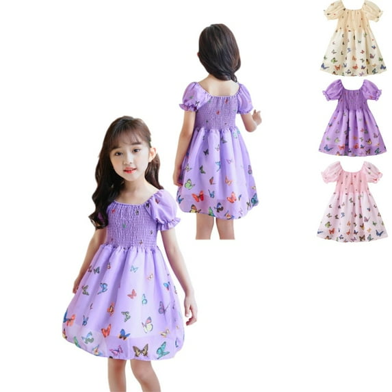 Girls Summer Casual Tunic Dresses, Uccdo Toddler Girls Short Sleeve Butterfly Printed Princess Dress, Tutu Skirts School Party Dress Beach Sundresses For 1-7T Little Girls