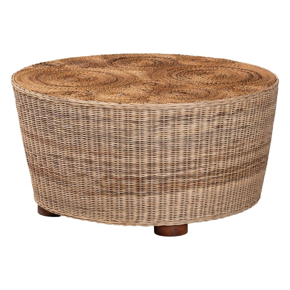 bali & pari Hosanna Natural Rattan Coffee Table Handwoven Wicker Accent Table