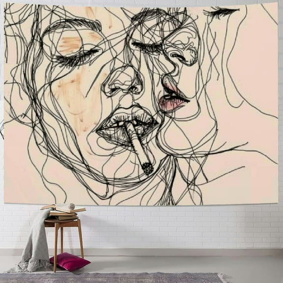 BCIIG Women/men Kissing Tapestry Wall Hanging Pink Decor Line Art Home Decor/Lovely Bedroom Living Room Dorm Wall Hanging Tapestry Beach Throw