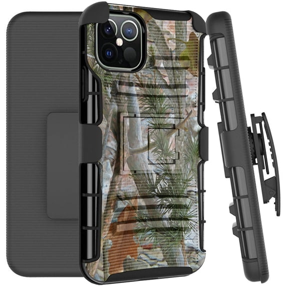 DALUX Hybrid Kickstand Holster Phone Case Compatible with Iphone 12 / Iphone 12 Pro (6.1 in) - Camo Branches