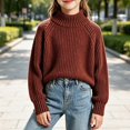 thumbnail image 3 of Afuyipoi Girls High Neck Pullover Sweater 100% Cotton for Kids Size 1-10Y Fall Winter Soft Everyday Wear Brown Size 9, 3 of 9