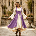 thumbnail image 5 of KLHDSF Women's's Medieval Renaissance Costume Cosplay Over Dress | 2 Pics Set,Long Flare Sleeve,Renaissance faire,Cosplay, Halloween Purple S, 5 of 7