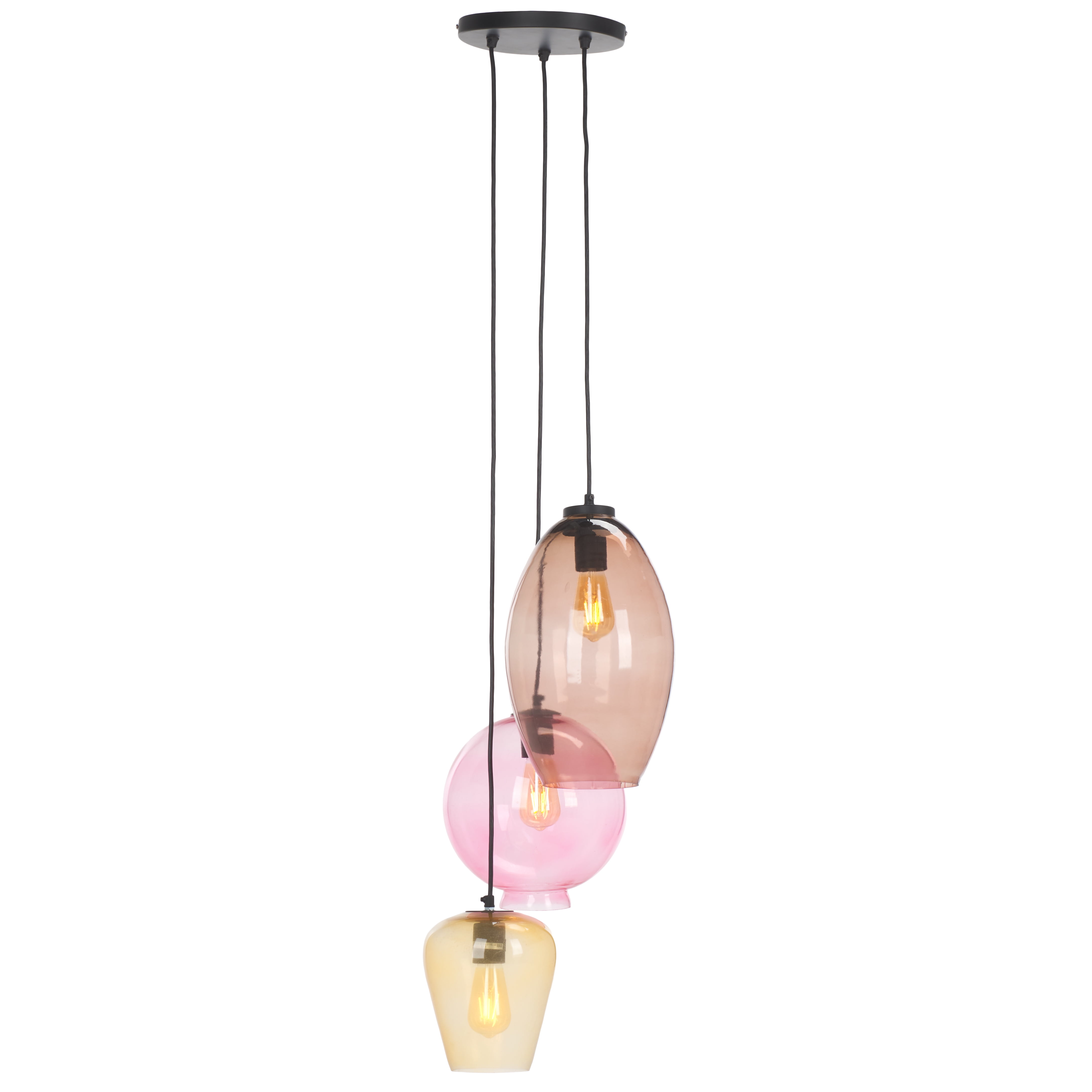 Safavieh Keoni 3-Light 15" Modern Iron and Glass Pendant Lights, Brown/Pink/Gold