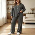 thumbnail image 2 of JnLxul Plus Size Pajamas for Women 2 Piece Sets Long Sleeve Button down Lapel Loose Tops and Pants Homewear Sleepwear Set, 2 of 6