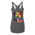 thumbnail image 3 of Smiling Dog | Colorful Neon Golden Retreiver | Dean Russo Art Animal Lover Tri-Blend Racerback Tank Top, Premium Heather, Small, 3 of 6