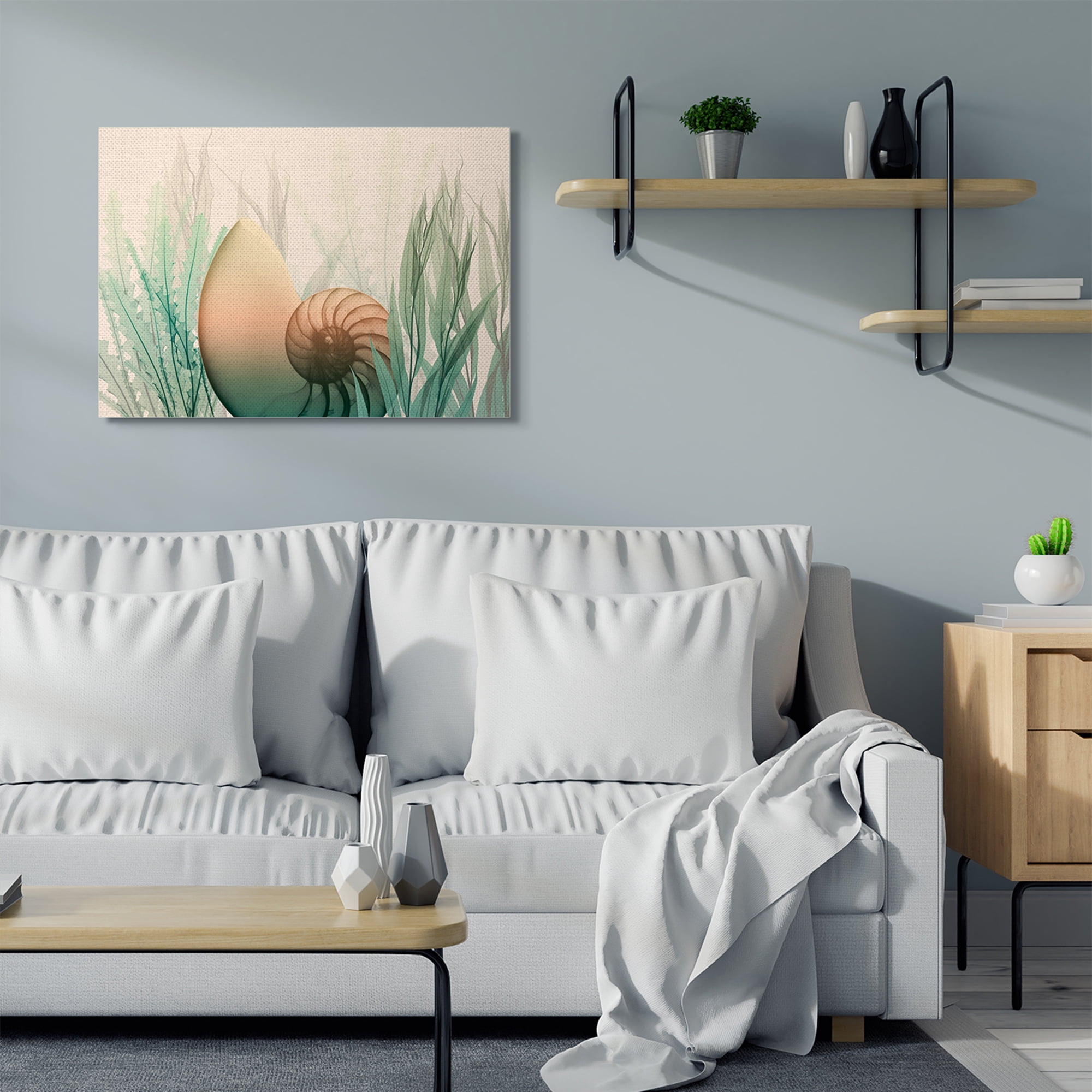 Ocean Seashell Seaweed Collage Design Canvas Wall 40 in x 30 in Painting Canvas Art Print, by Stupell Home Décor