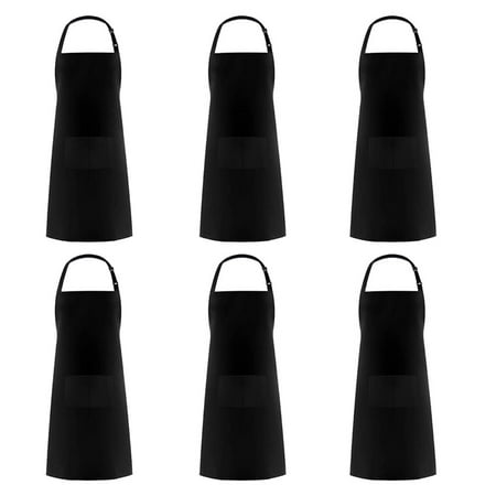 

6 Pack Bib Apron Waterdrop Resistant with 2 Pockets Cooking Kitchen Apron for Women Men Chef BBQ Drawing Apron Bulk Black