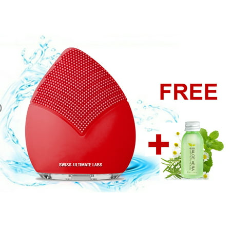 Swiss-Ultimate Labs Sonic Leaf 3-in-1 Facial Cleansing Brush for Healthy Skin, Exfoliator, Invigorating Massage, Blackheads, Microdermabrasion w/ Bonus Herbal Face Wash Sample