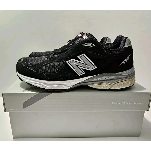 New Balance 990v3 Made in USA Black Grey White Suede Men's Shoes Sz 10.5 M990BS3