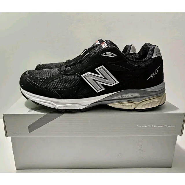 New Balance 990v3 Made in USA Black Grey White Suede Men's Shoes Sz 10.5 M990BS3