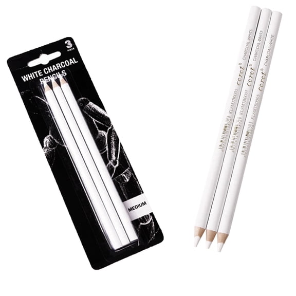 Professional White Charcoal Pencils Set - ANNECOSK 3 Pieces Sketch Highlight White Pencils for Drawing, Sketching, Shading, Blending, White Chalk Pencils for Beginners & Artists