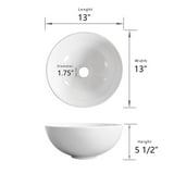 Deervalley Dv-1v061 White Round Bowl Bathroom Vessel Sink Modern Above 