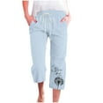 thumbnail image 2 of ZHUGeLI Womens Joggers With Pockets Lightweight Summer Pants Women Casual Cotton Linen Cropped Pants Elastic Waist Drawstring Ethnic Floral Capris Trousers High Waist Loose Comfy Trousers, 2 of 4