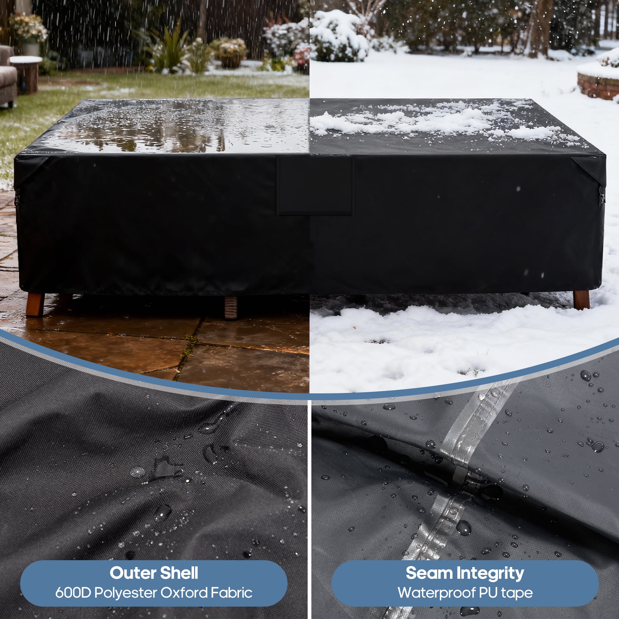 SHOUFTW Patio Furniture Cover, Rectangular Heavy Duty 600D Waterproof & UV Resistant Outdoor Covers, Dining Table & Chair Set Protection