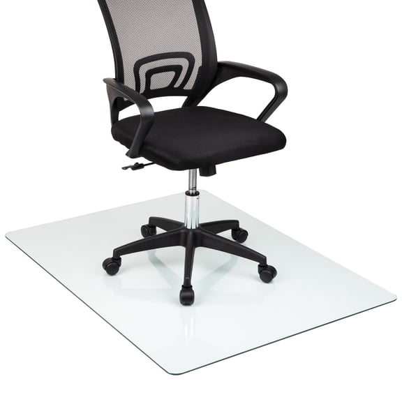 Mind Reader Tempered Glass Chair Mat, Clear Floor Protector for Hard Floors or Low-Pile Carpet Only, 46" x 36", Clear