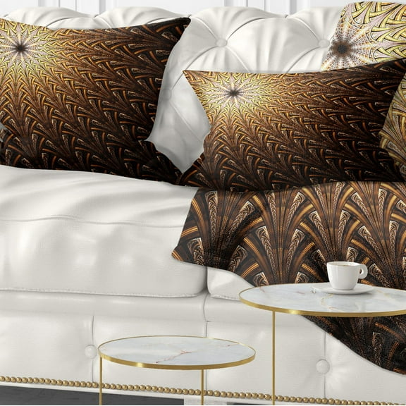Designart Dark Orange Fractal Flower Pattern - Abstract Throw Pillow - 12x20