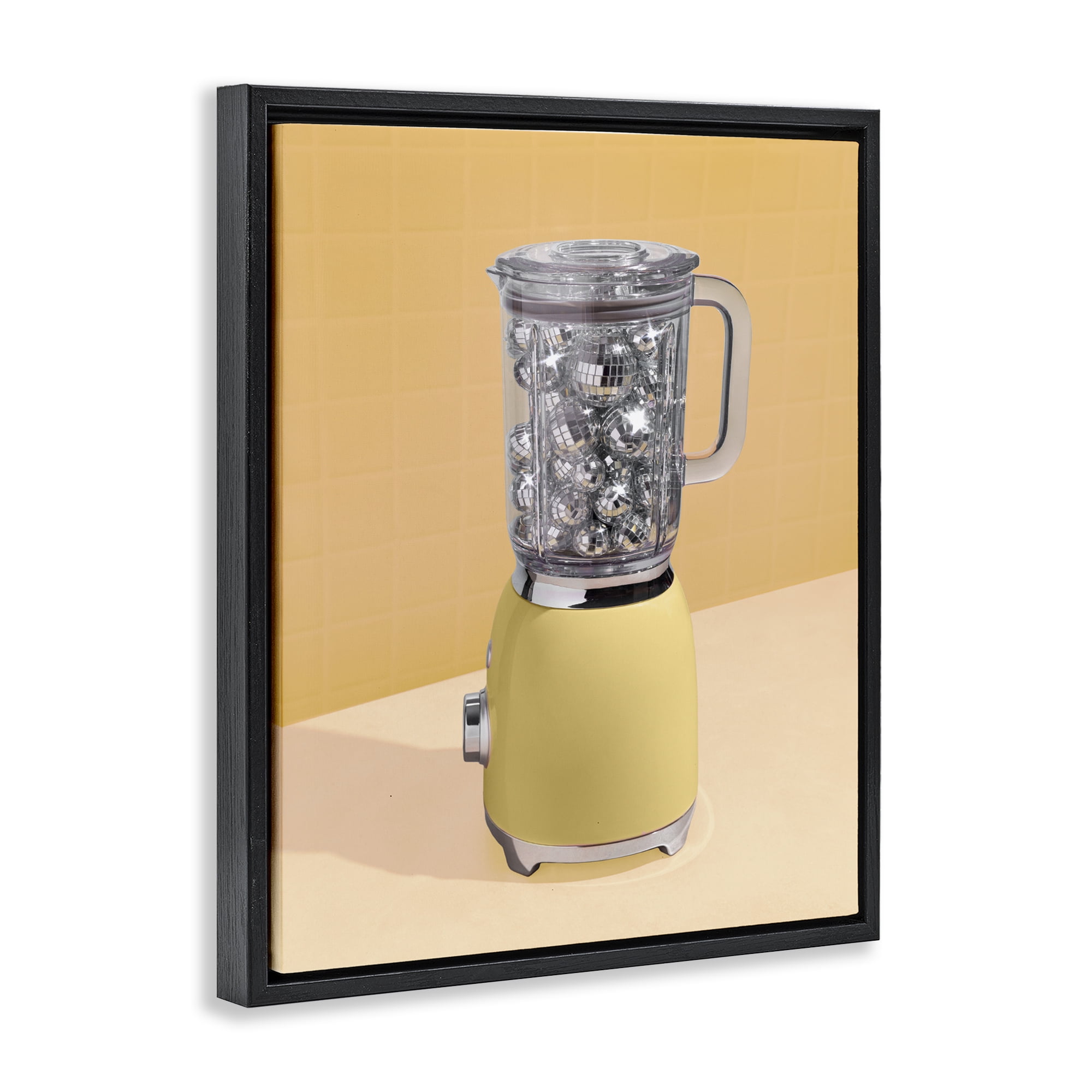 Stupell Industries Disco Drink Blender over Yellow Black Framed Floater Canvas Wall Art, design by LISH Creative