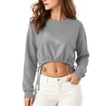 thumbnail image 6 of VBVC Women's Y2K Drawstring Hem Crop Sweatshirt, Ladies' Long Sleeve Cropped Pullover, Casual Athletic Workout Top For Women, Gray , S-2XL, 6 of 10