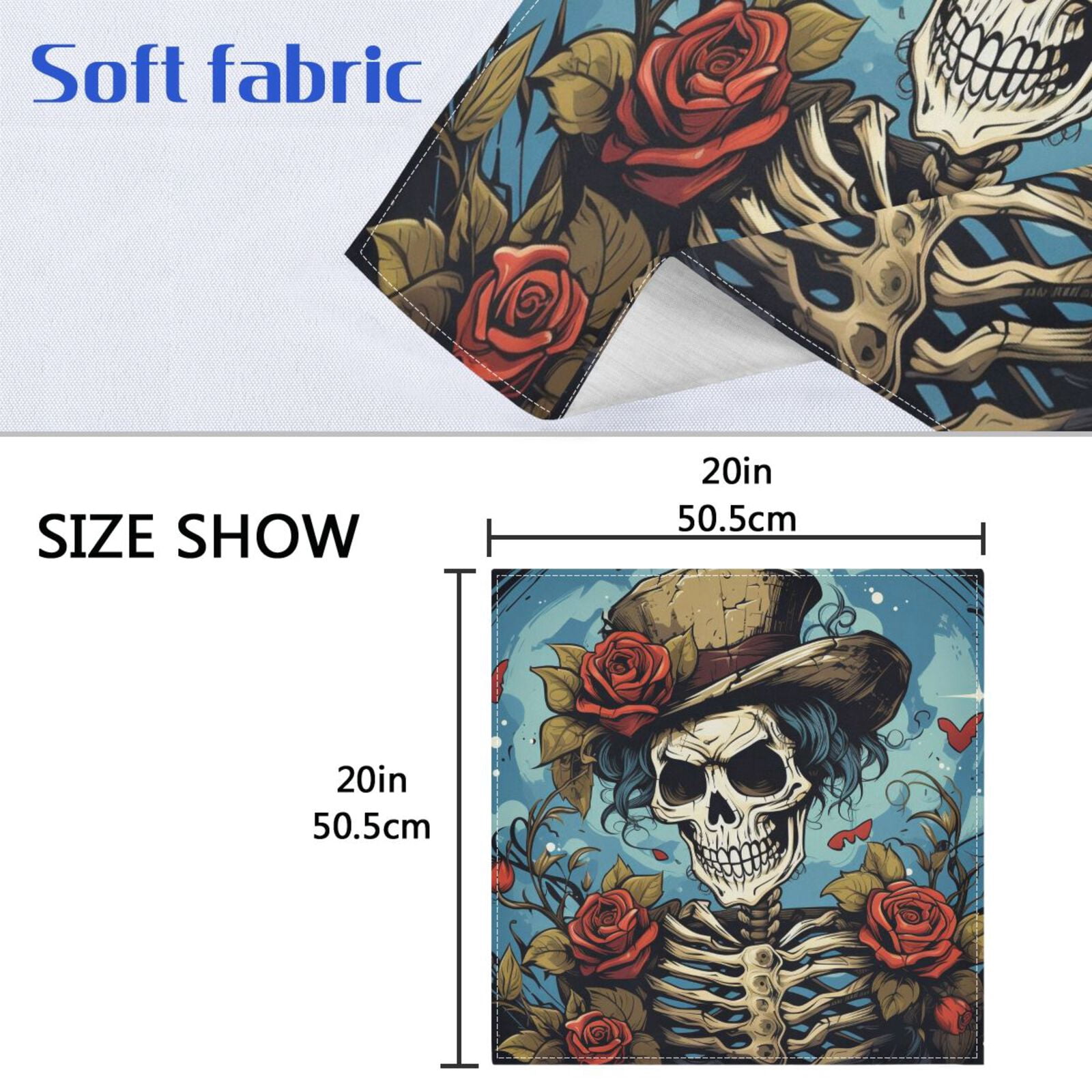 JSTEL Skull Rose Flowers Cloth Napkins Set of 6, 20x20 Inch Washable and Reusable Napkin for Decoupage Dinner Party Everyday Use