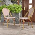thumbnail image 5 of Meetleisure Red Stripe Coffee Chair with Wicker Wood Grain Metal Base for Outdoor,Red, 5 of 12