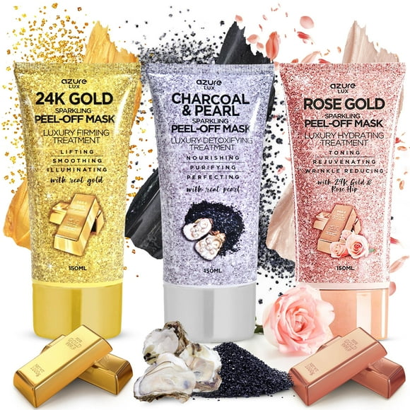 Paquete de mascarillas despegables Azure Rose Gold de 150 ml y oro de 24 quilates