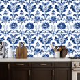 thumbnail image 2 of Peel and Stick Wallpaper 17.7in x 9.8ft Blue Floral Damask Elegant Brushstroke White Contact Paper Vinyl Self-Adhesive Removable Wall Paper for Bedroom Kitchen Cabinet Renter Friendly, 2 of 8