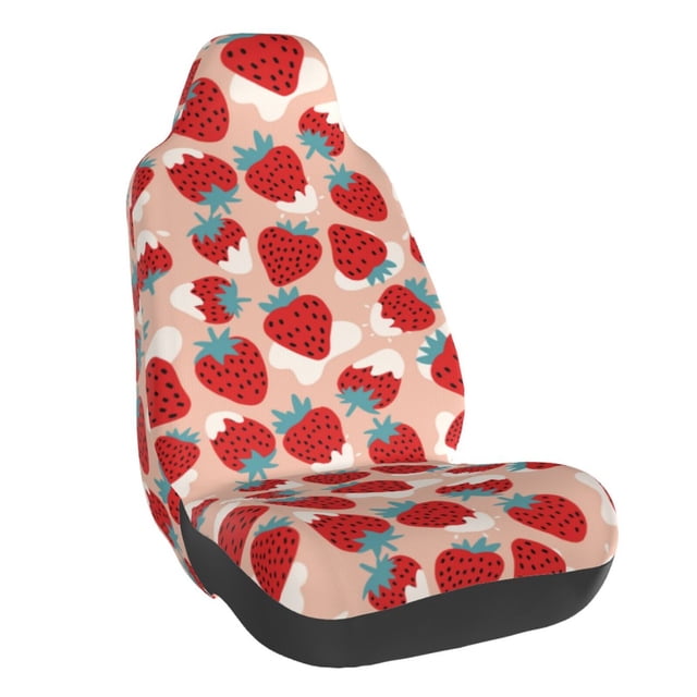 Wukai Red Strawberry Full Set Car Seat Covers with Soft Padding Universal Auto Front Seats Protector and Cushion Mat