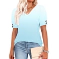 thumbnail image 4 of QQAMB T-Shirts for Women V-Neck Gradient Color Casual Button Lightweight Summer Trendy Tee Tops Light Blue 2XL, 4 of 5