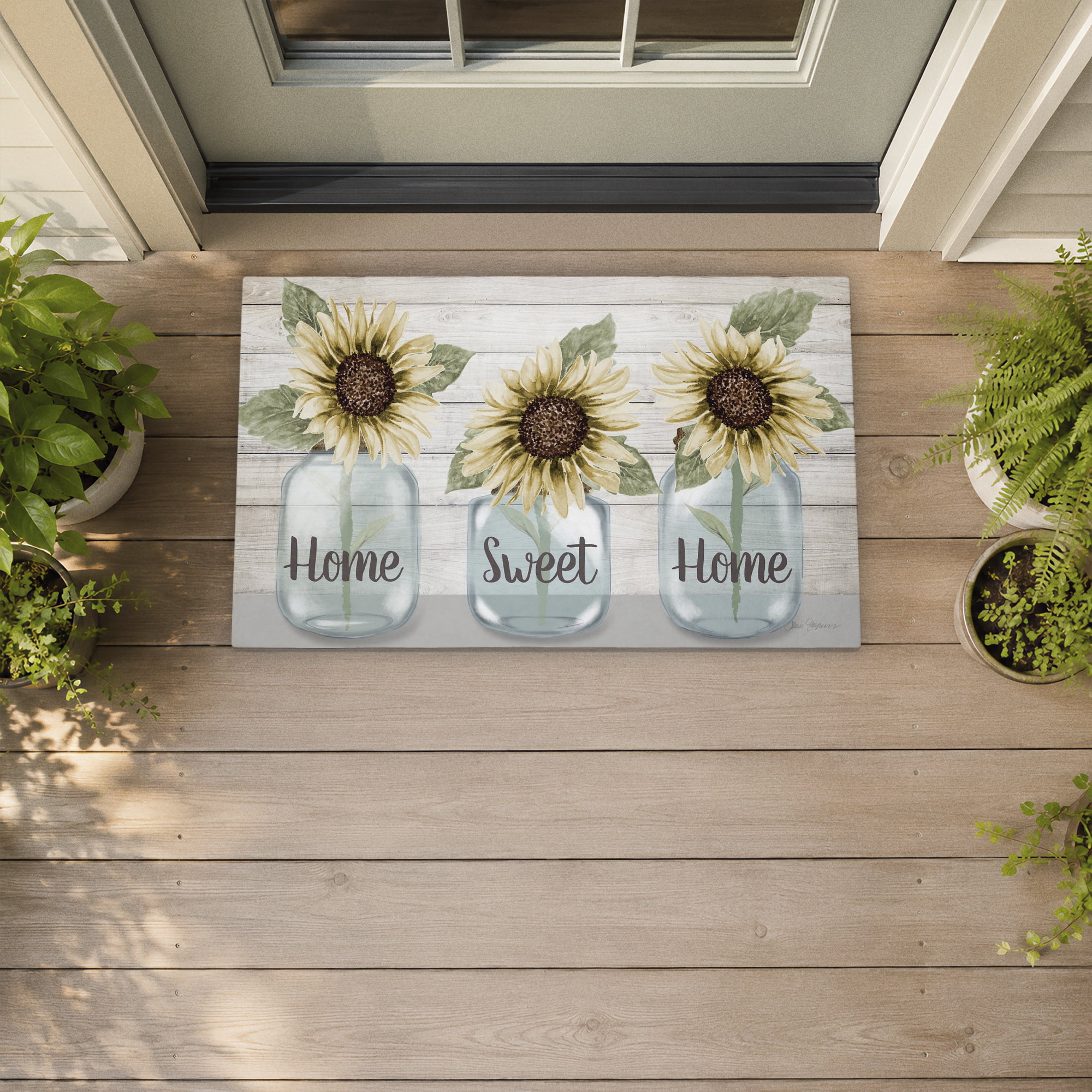 Stupell Industries Country Sunflower Jars Printed Outdoor Door Floor Mat, design by Janice Gaynor