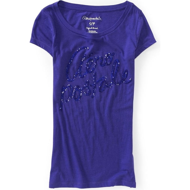 Aeropostale Womens Sequin Script Graphic T-Shirt, Púrpura, Small