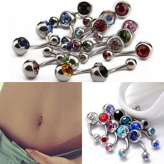 Yesbay 15Pcs Punk Rhinestone Belly Bars Navel Button Rings Body Piercing Jewelry-