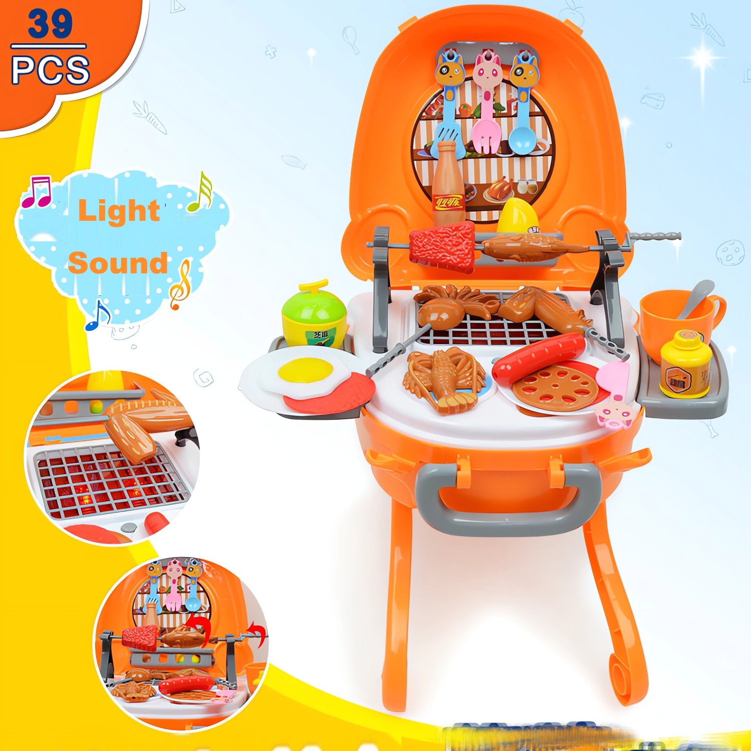 TABGIME 2in1 DrawBar Box BBQ Play Set W/39Piece Multicolor Sizzle