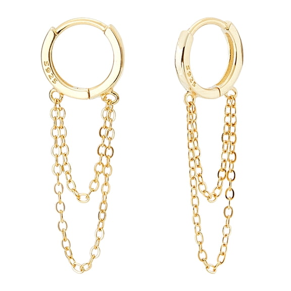 925 Sterling Silver Tassel Chain Drop Dangle Chains Earrings Women Small Hoop Earrings Huggie Gold